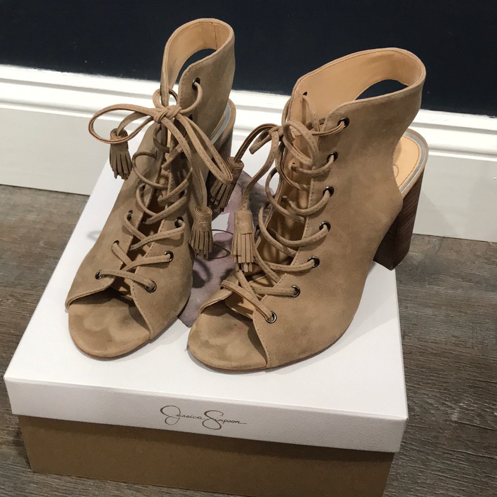 Nude lace up Jessica Simpson heels
